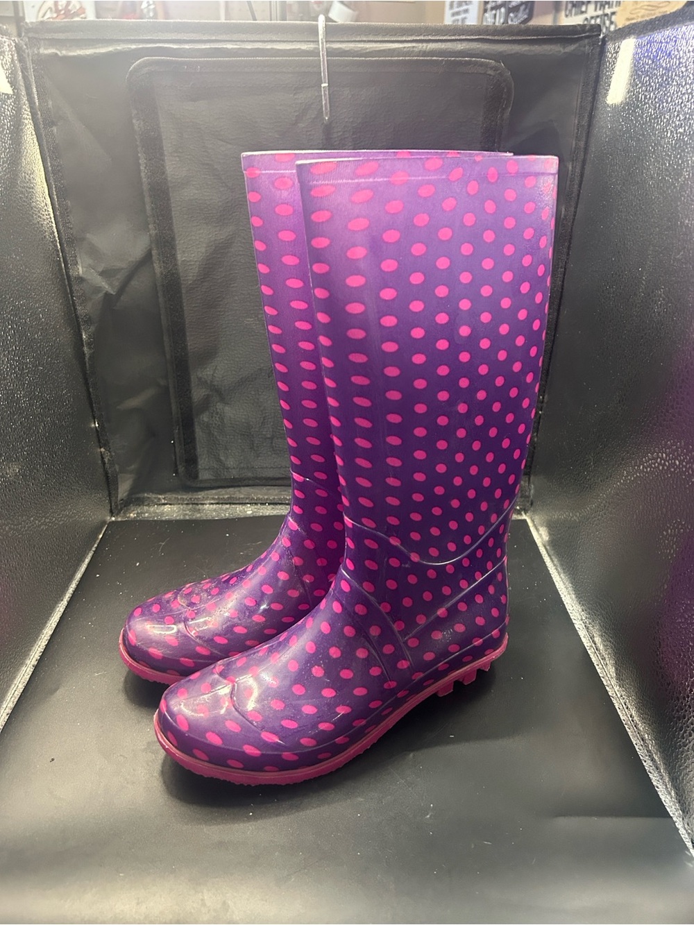 Women's Purple Rain Boots with Pink Polka Dots